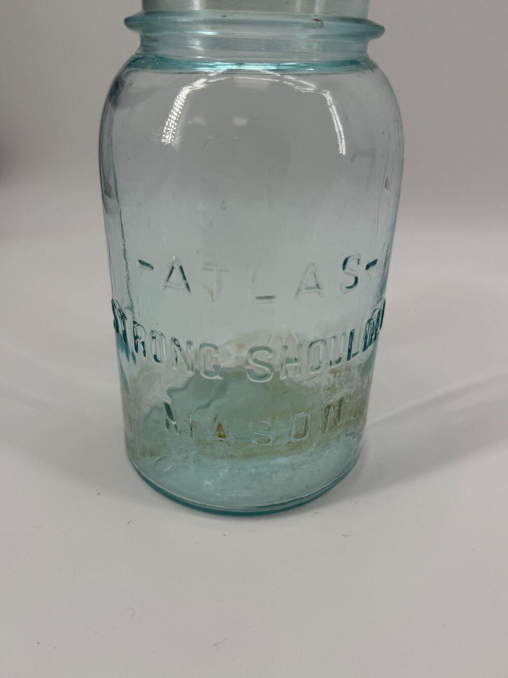 Vintage Atlas Strong Shoulder Mason Jar Aqua Blue Glass Canning Jar Quart